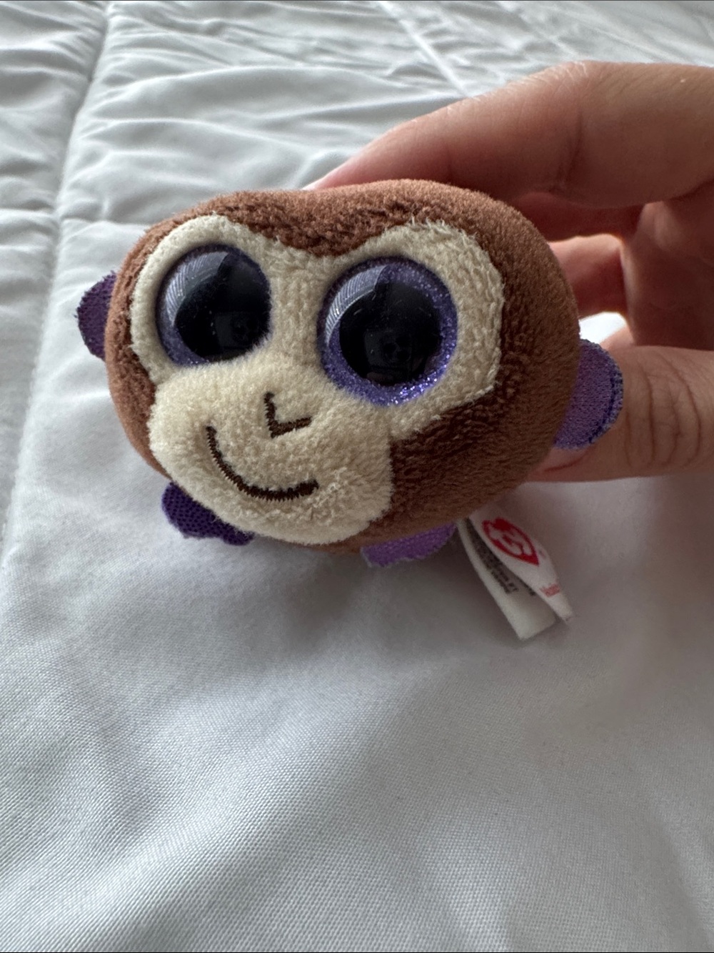 TY Monkey Boo Brown Plush Teeny Tys-Style Toy with Purple Eyes